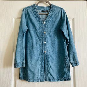 Cami Vintage Womens Blue Denim Tunic Button Down 100% Cotton Shirt Size 6
